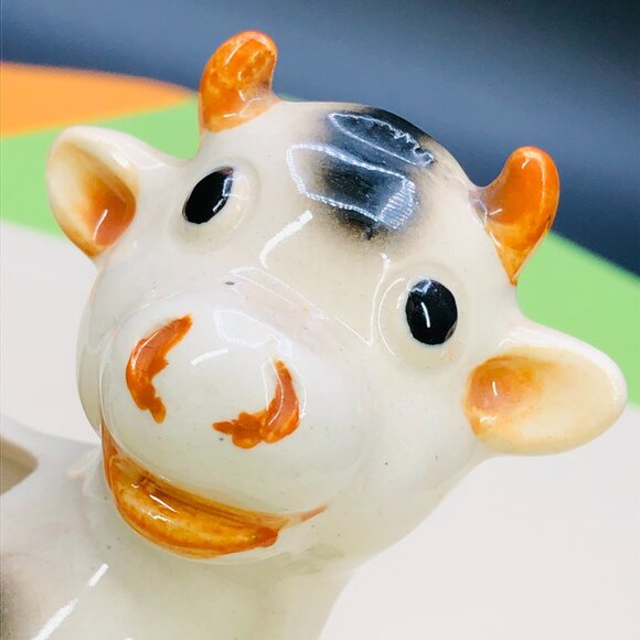 Vintage 60s Ceramic COW Planter - Mid Century Kitsch Toothpick or Match Holder - Picture 9 of 13